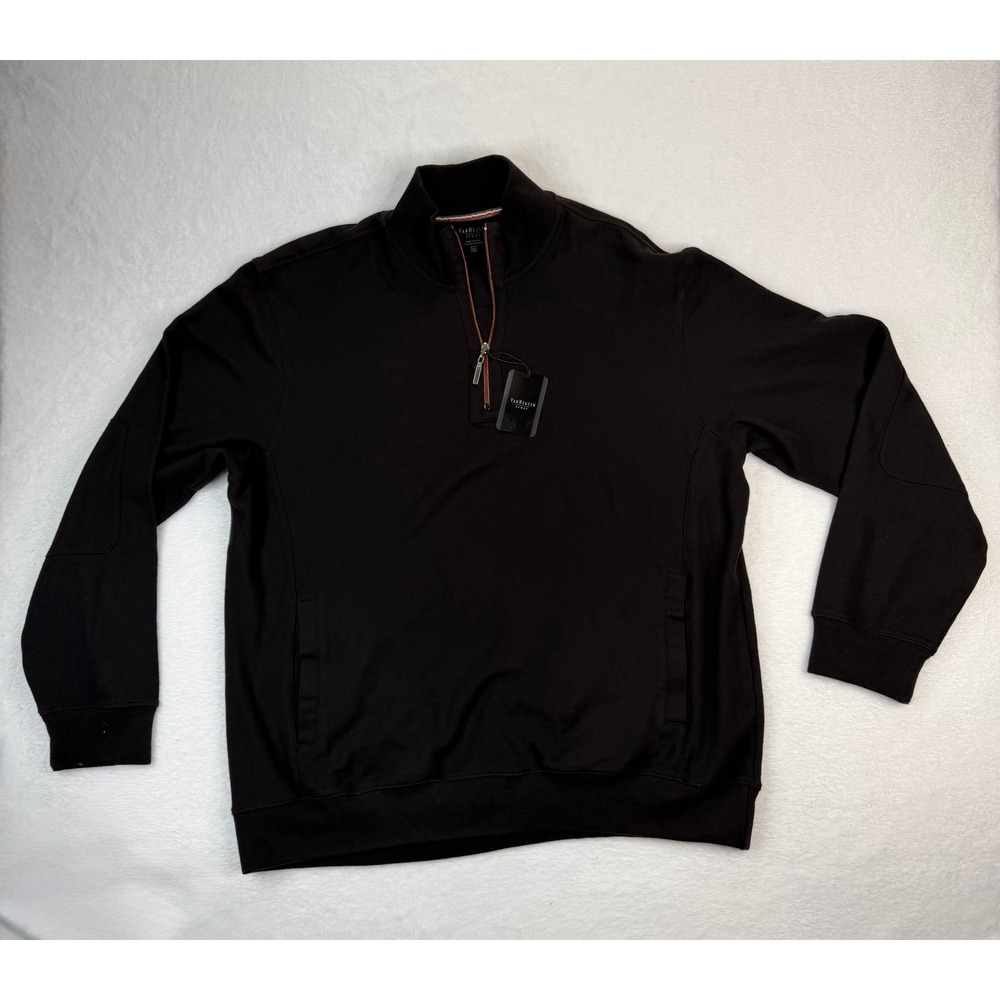 Van Heusen Sport Mens XL Quarter Zip Pullover Brown Cotton‎ Pique Sweatshirt NWT